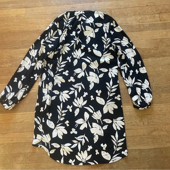 A New Day black white floral flower button-down long sleeve mini dress small b9 - Picture 6 of 6